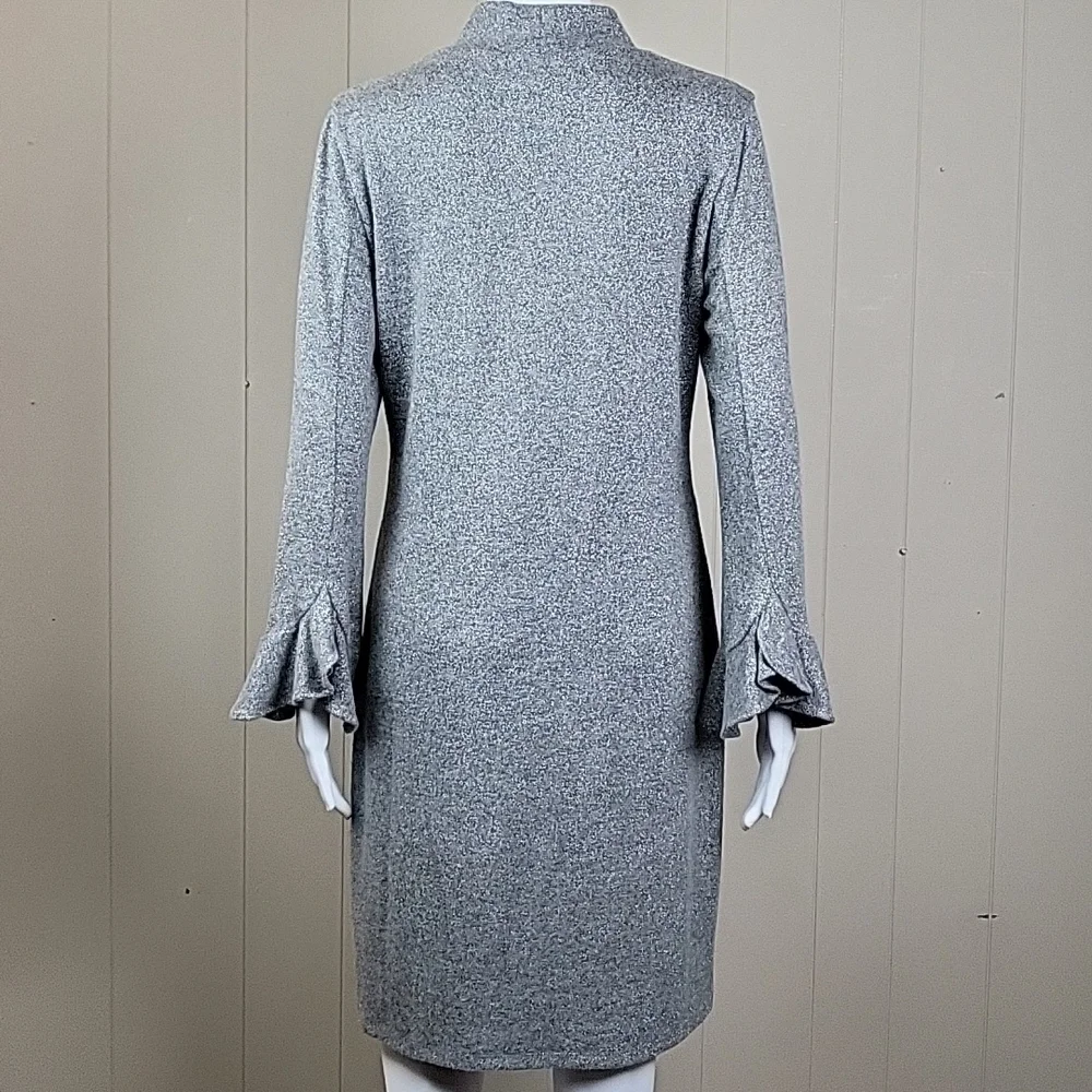 White House Black Market Heather Grey Long Flutter Sleeve Sheath Dress Si…